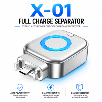 X01 Full Charge Separator – Type-C Auto Power Cut-Off Charging Protector with Mechanical Pop-Out Feature & Fast Charging Support